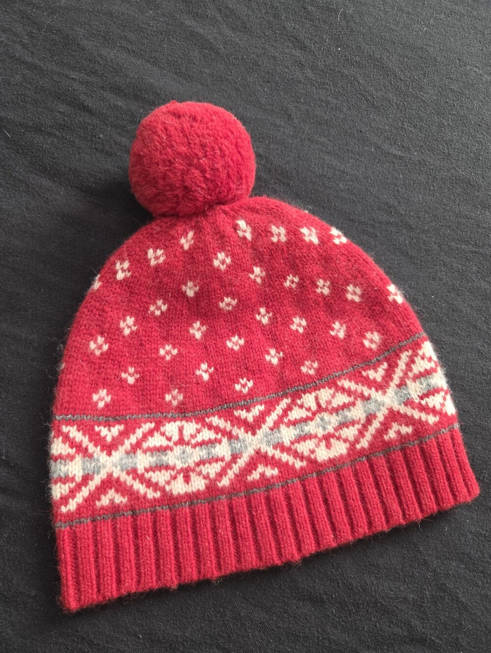 Vintage Eddie Bauer Premium Wool Blend Fair Isle Snowflake Pom-Pom Beanie - OS